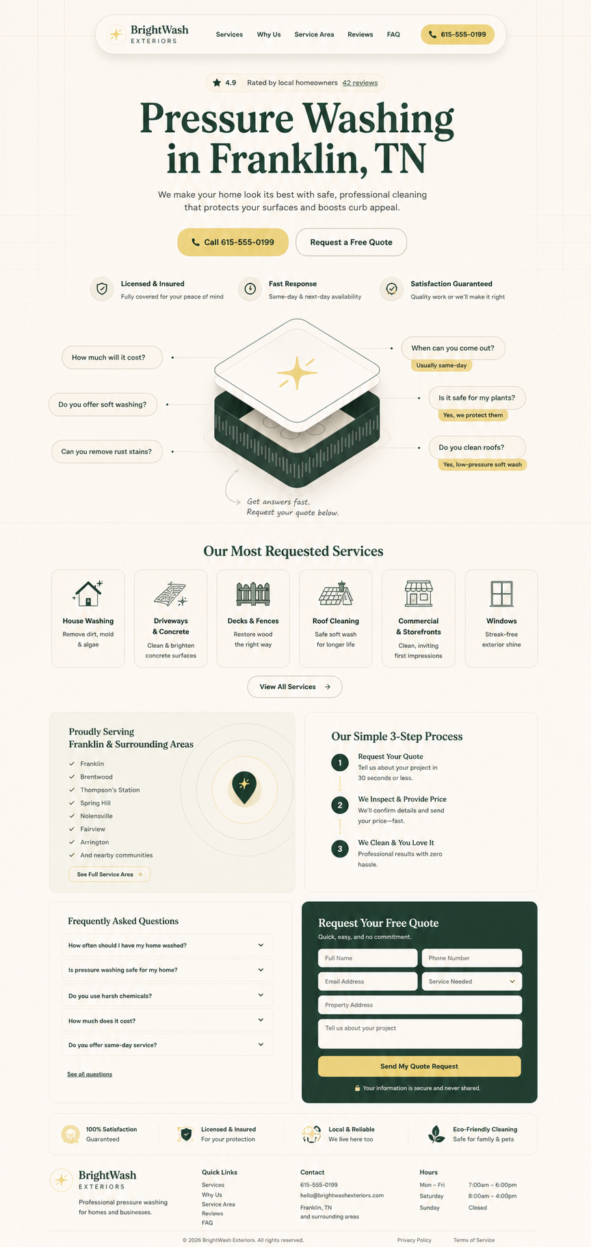 BrightWash Exteriors clean premium full page website example