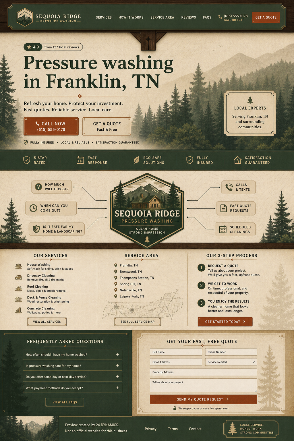 Sequoia Ridge pressure washing full page website example